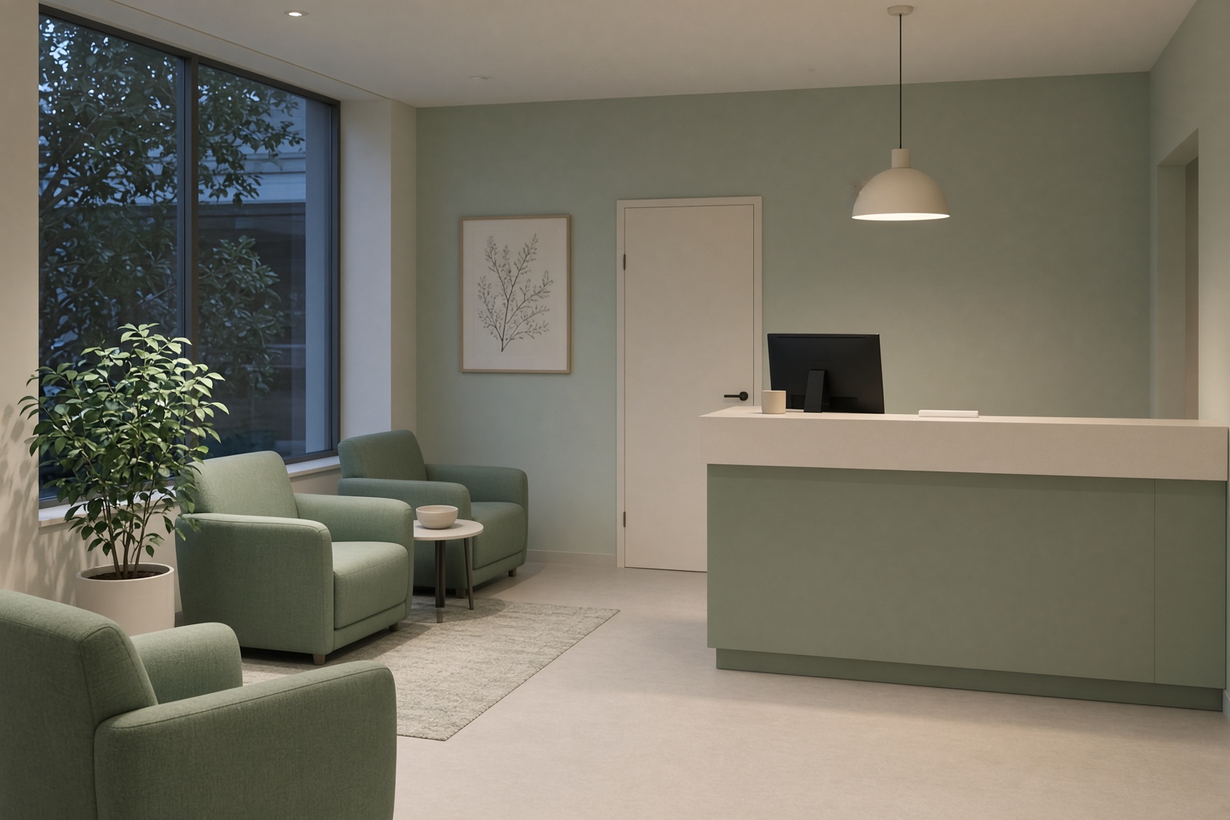 An empty clinic reception after closing